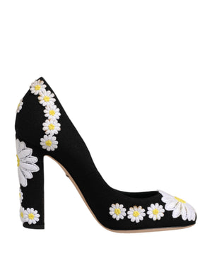 Schwarze Wildleder-Pumps mit Blumenmuster