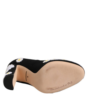 Schwarze Wildleder-Pumps mit Blumenmuster