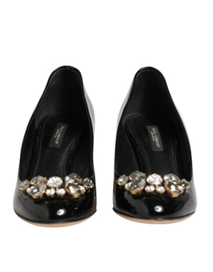Schwarze Leder-Pumps mit Kristallen