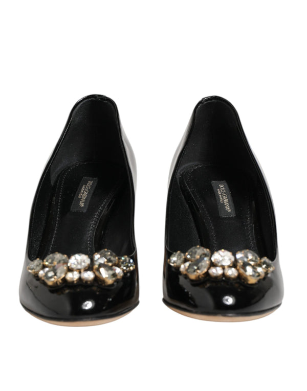 Schwarze Leder-Pumps mit Kristallen