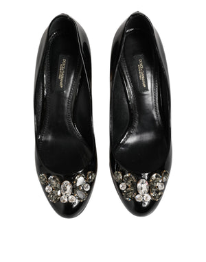 Schwarze Leder-Pumps mit Kristallen