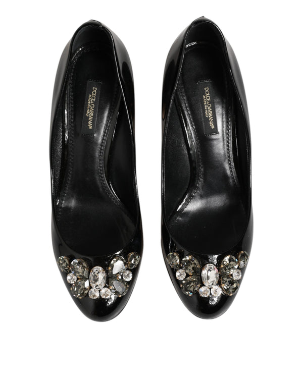 Schwarze Leder-Pumps mit Kristallen