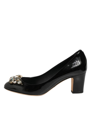 Schwarze Leder-Pumps mit Kristallen