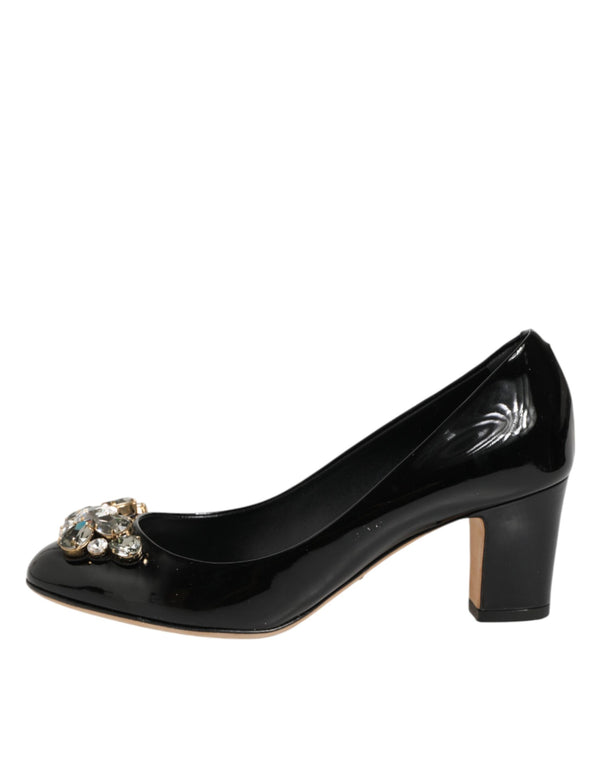 Schwarze Leder-Pumps mit Kristallen