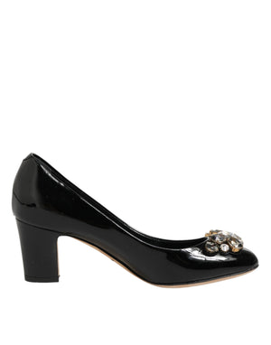 Schwarze Leder-Pumps mit Kristallen