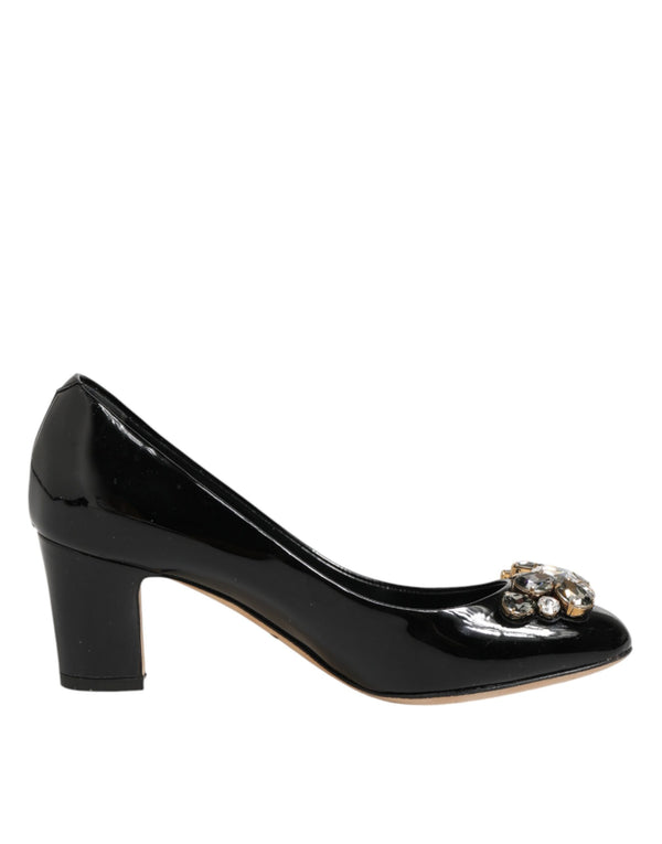 Schwarze Leder-Pumps mit Kristallen