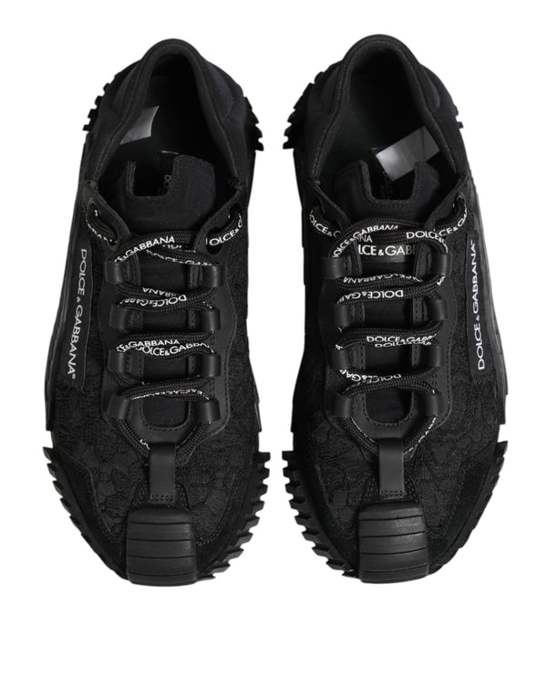 Schwarze Logo-Spitzen-Sneaker NS1
