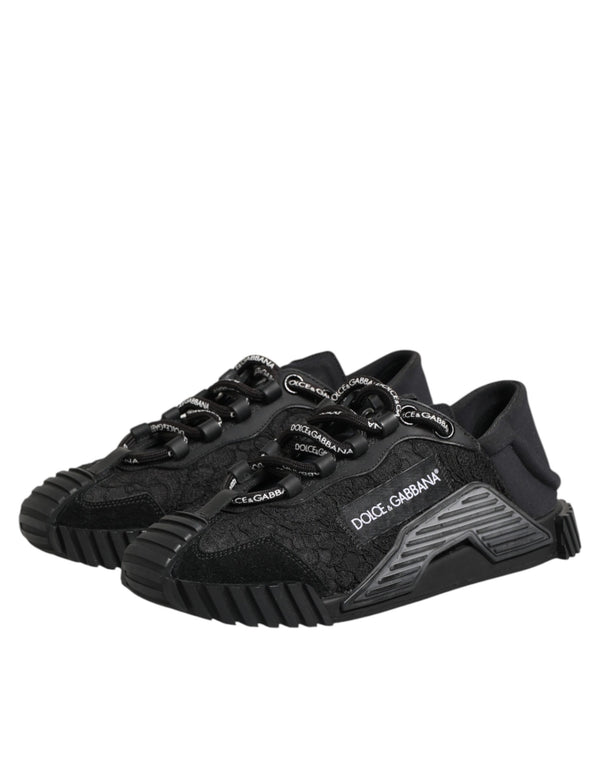 Schwarze Logo-Spitzen-Sneaker NS1