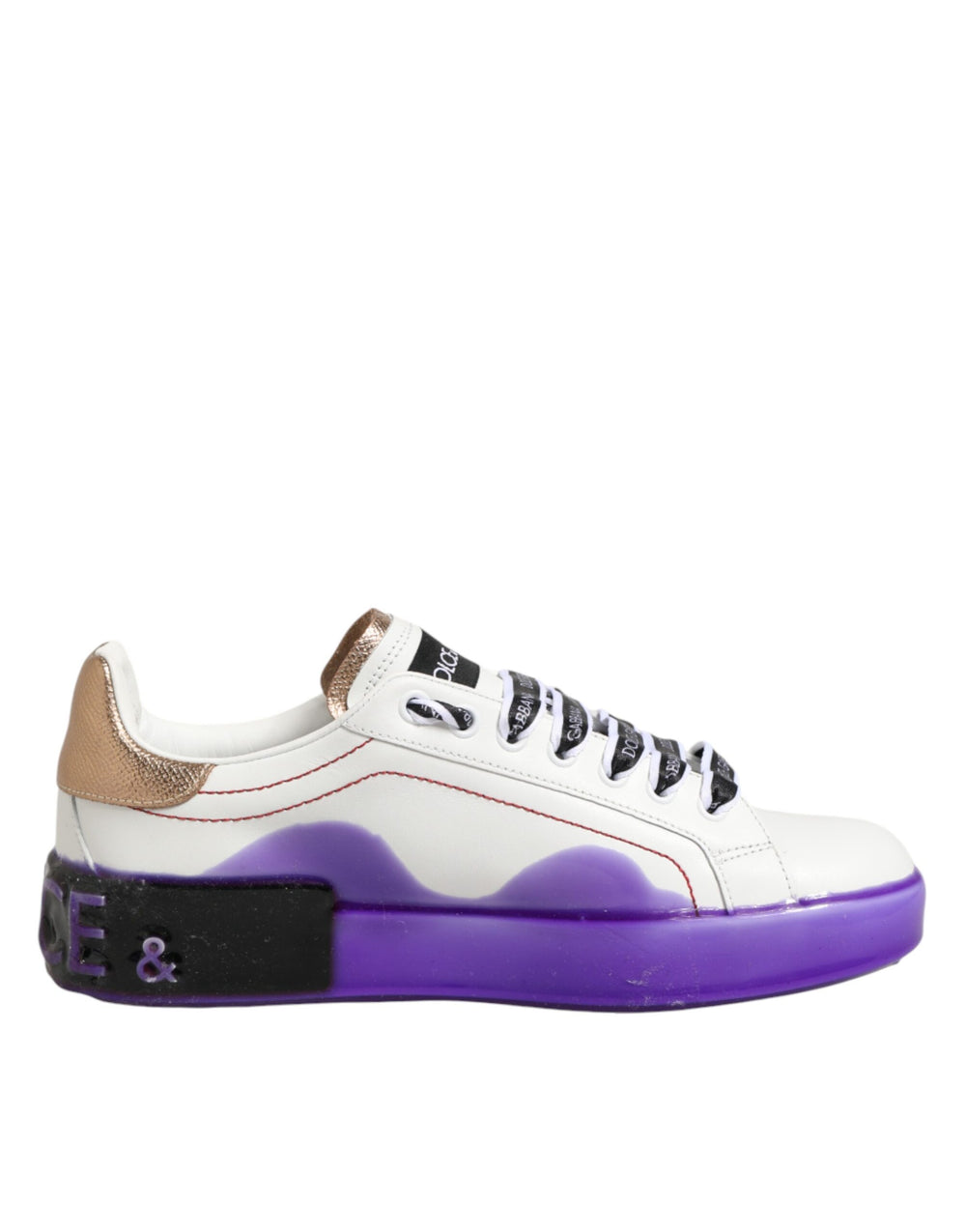 Weiße und Lila Leder-Sneaker mit niedrigem Schaft