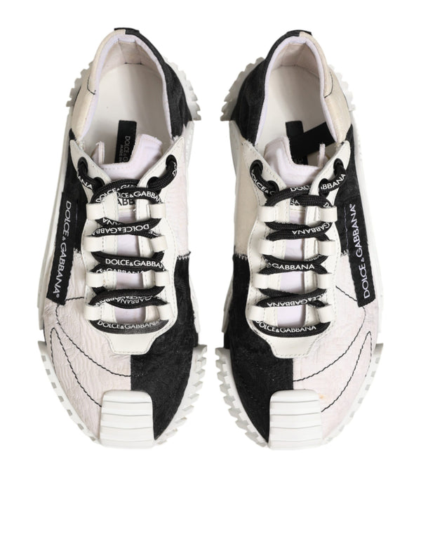 Weiße und Schwarze Leder-Sneaker NS1