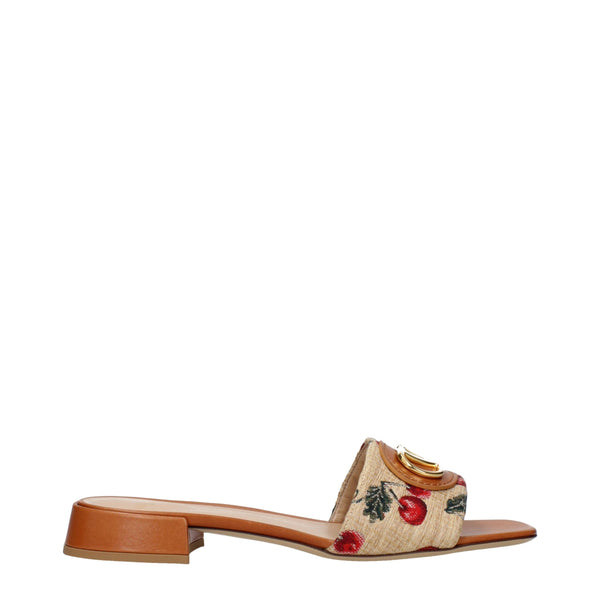Beigefarbene Raffia-Pantoffeln