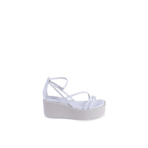 Weiße Leder-Plateau-Sandalen