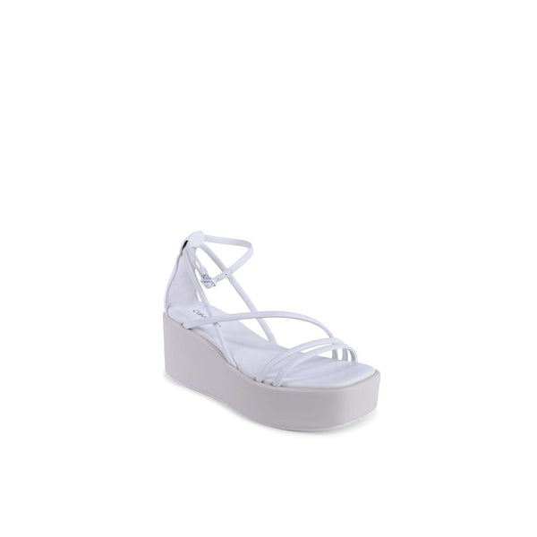 Weiße Leder-Plateau-Sandalen