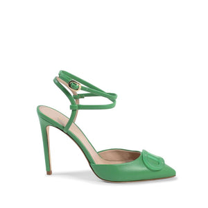 Grüne Leder-Pumps mit hohem Absatz