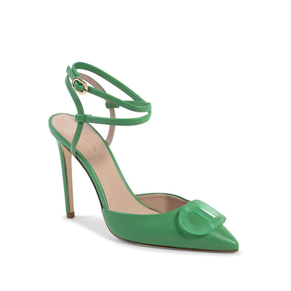 Grüne Leder-Pumps mit hohem Absatz