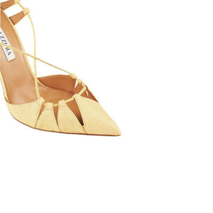 Gelbe Raffia-Stilettosandalen