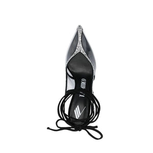 Schwarze PVC-Pumps mit hohem Absatz