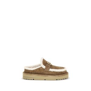 Beigefarbene Leder-Mules