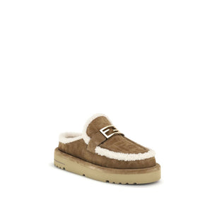 Beigefarbene Leder-Mules