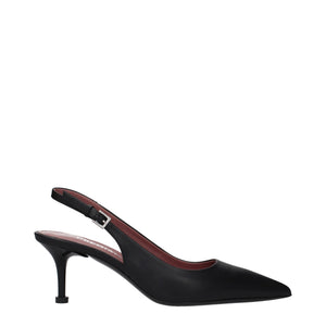 Schwarze Leder-Plateau-Pumps