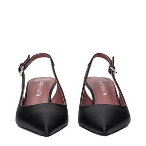 Schwarze Leder-Plateau-Pumps
