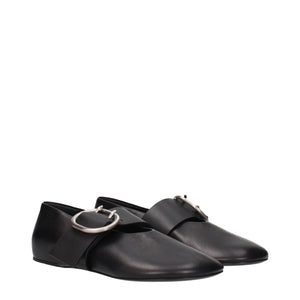 Schwarze Leder-Ballerinas