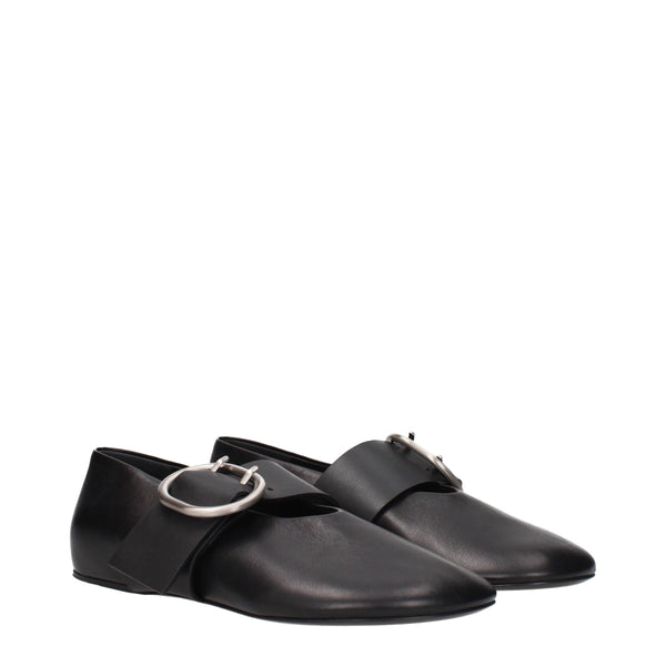 Schwarze Leder-Ballerinas