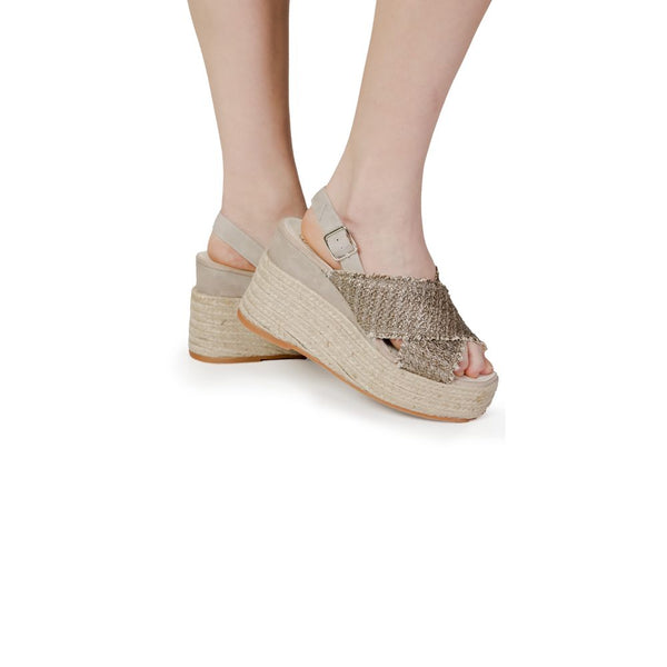 Bronzefarbene Baumwoll-Pumps mit hohem Absatz