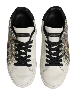 Weiße und Schwarze Sneakers mit Krone für Herren