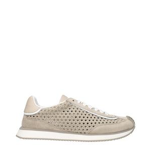 Beigefarbene Stoff-Sneaker mit niedrigem Schaft