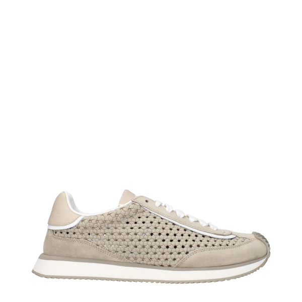 Beigefarbene Stoff-Sneaker mit niedrigem Schaft
