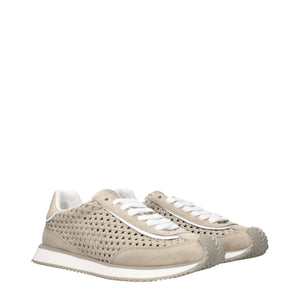 Beigefarbene Stoff-Sneaker mit niedrigem Schaft