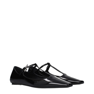 Schwarze Leder-Ballerinas