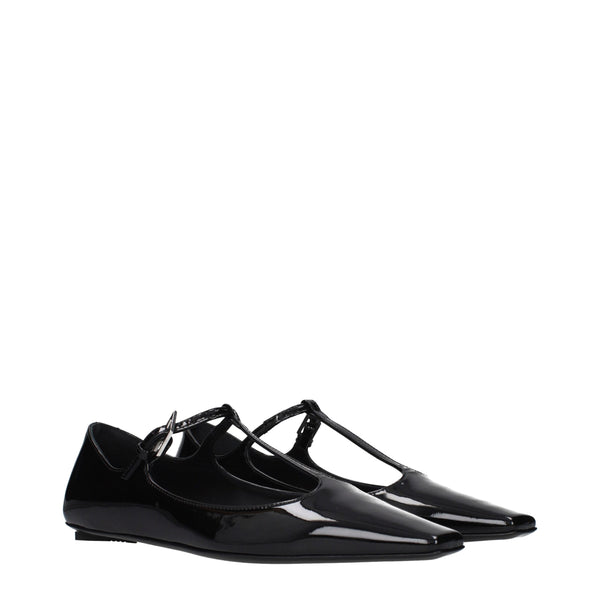 Schwarze Leder-Ballerinas
