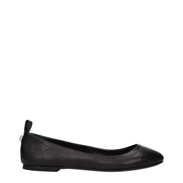 Schwarze Leder-Ballerinas
