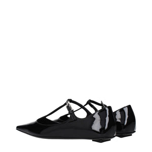 Schwarze Leder-Ballerinas