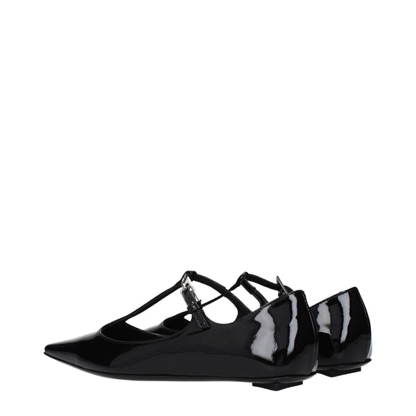 Schwarze Leder-Ballerinas