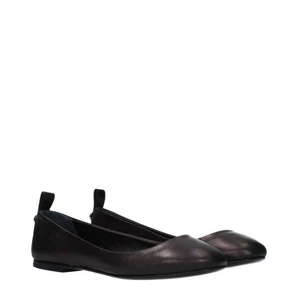 Schwarze Leder-Ballerinas
